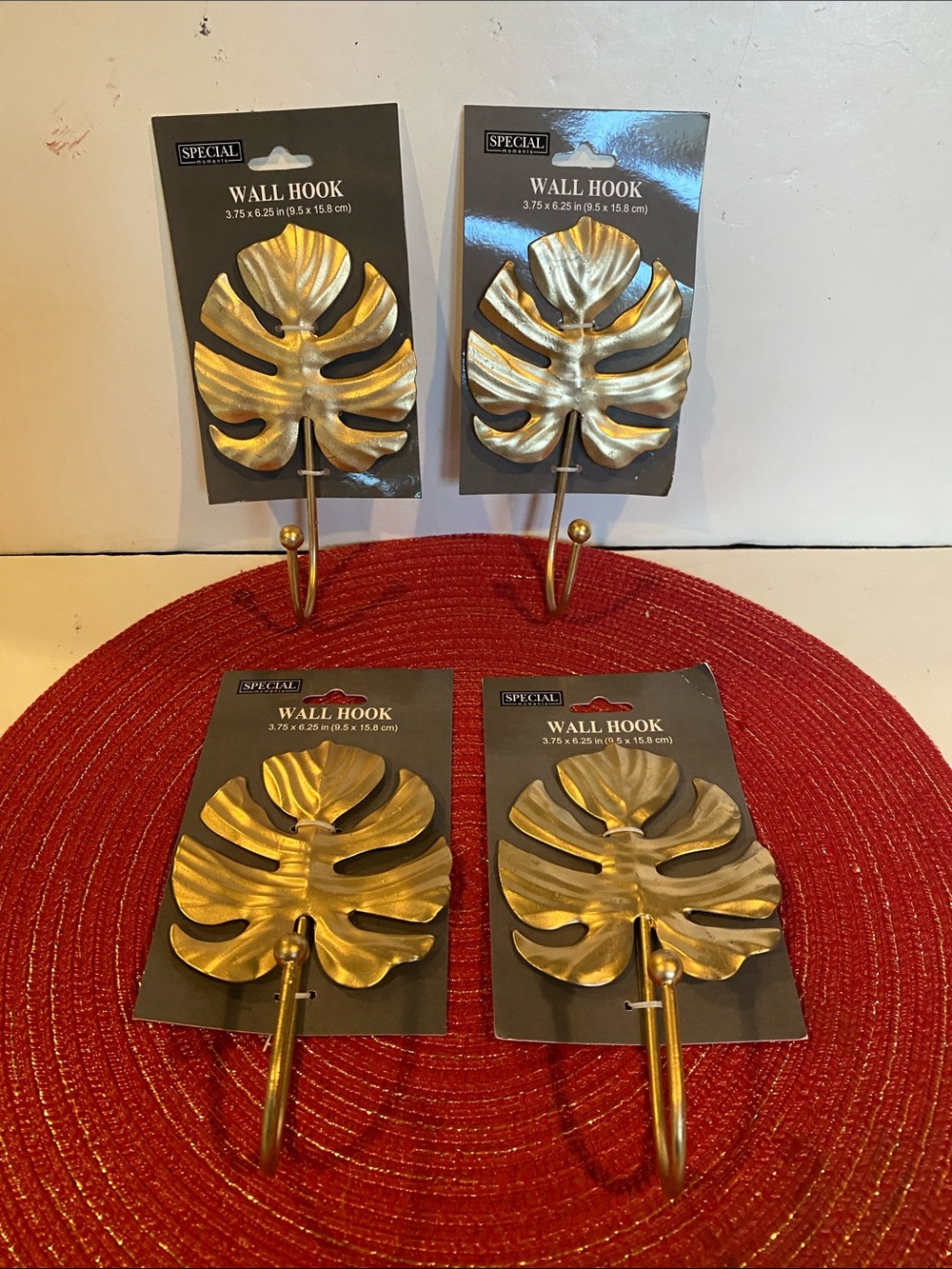 NWT Set of 4 Goldtone Metal Wall Hooks